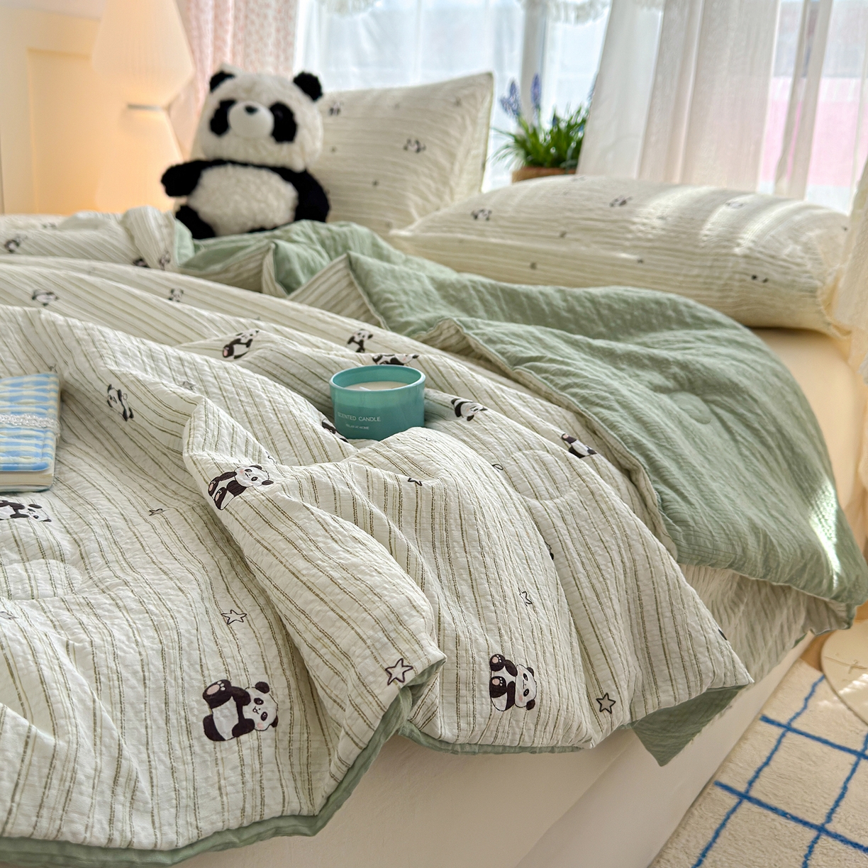 91家纺网 家纺一手货源 找家纺 桔禾家纺 2026新款A类泡芙棉泡泡纱夏被双层纱小清新夏凉被空调被 大熊猫