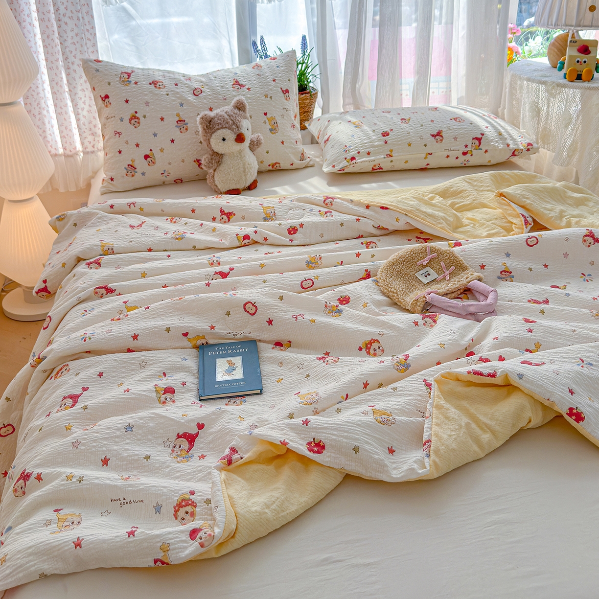 91家纺网 家纺一手货源 找家纺 桔禾家纺 2026新款A类泡芙棉泡泡纱夏被双层纱小清新夏凉被空调被 软萌星