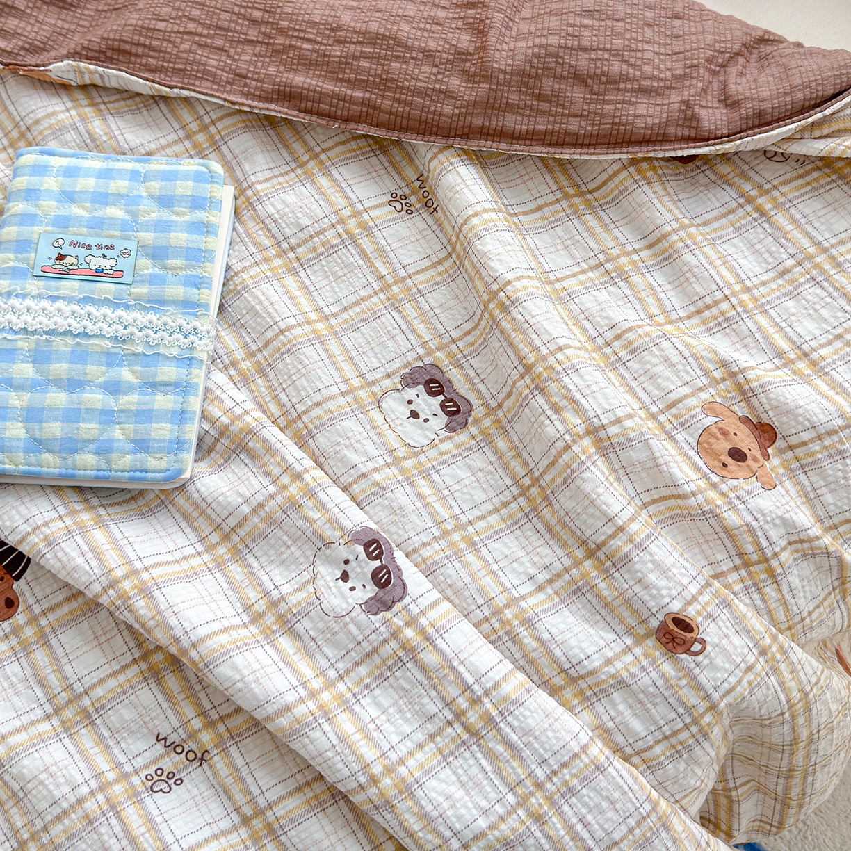 91家纺网 家纺一手货源 找家纺 桔禾家纺 2026新款A类泡芙棉泡泡纱夏被双层纱小清新夏凉被空调被 格纹狗