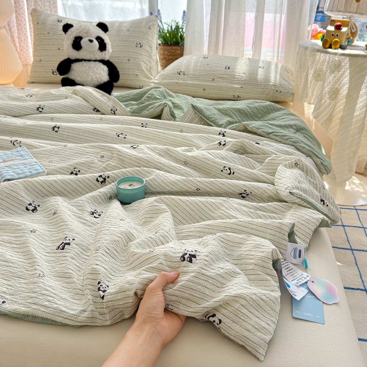 桔禾家纺 2026新款A类泡芙棉泡泡纱夏被双层纱小清新夏凉被空调被 大熊猫