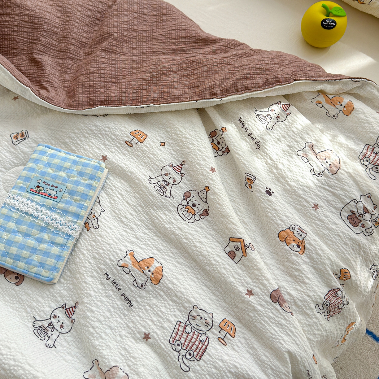 91家纺网 家纺一手货源 找家纺 桔禾家纺 2026新款A类泡芙棉泡泡纱夏被双层纱小清新夏凉被空调被 喵星人