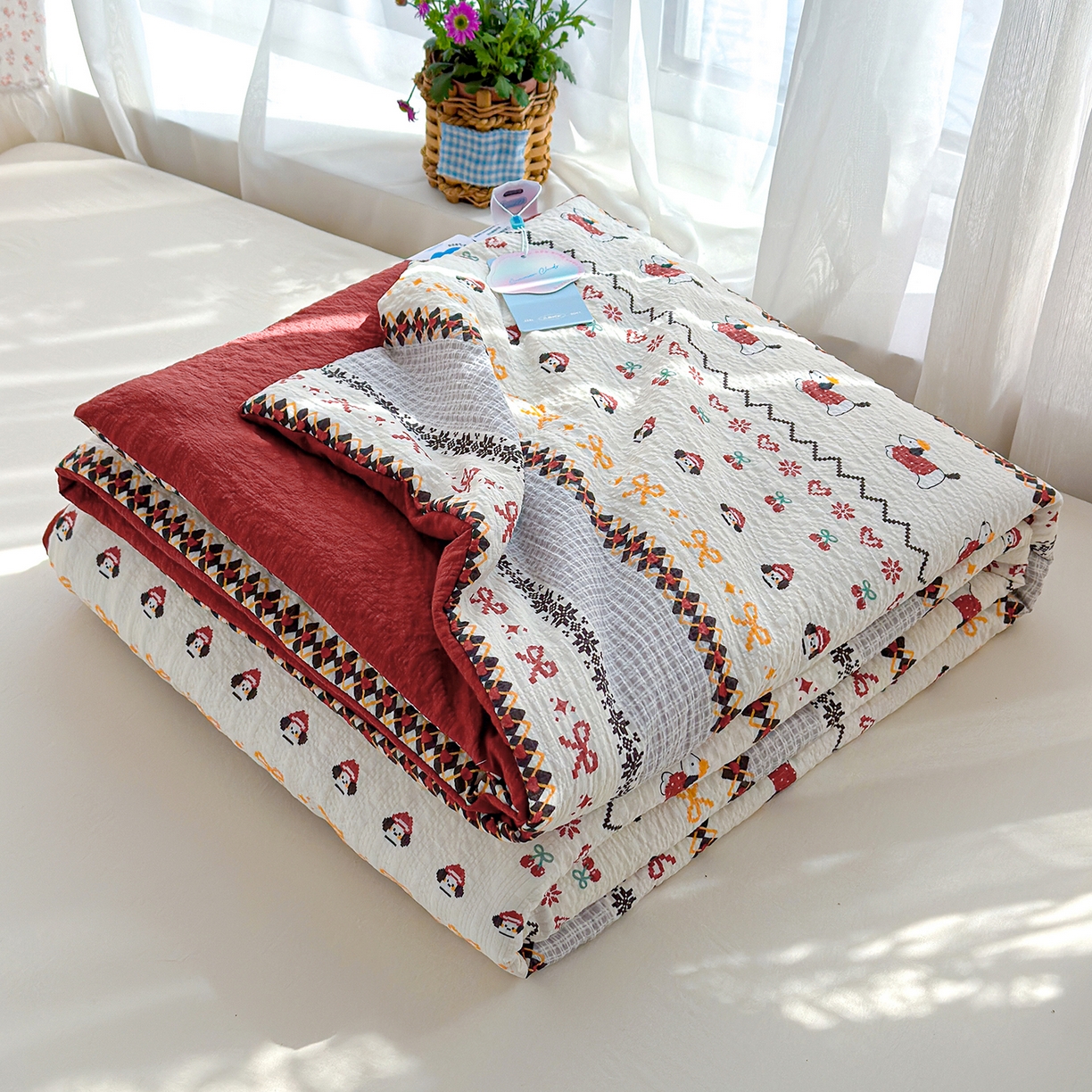 91家纺网 家纺一手货源 找家纺 桔禾家纺 2026新款A类泡芙棉泡泡纱夏被双层纱小清新夏凉被空调被 费尔岛小狗