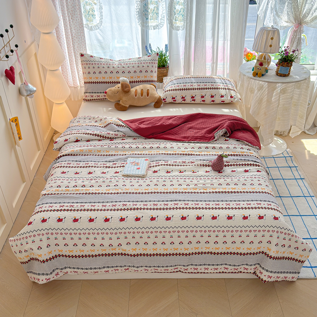 91家纺网 家纺一手货源 找家纺 桔禾家纺 2026新款A类泡芙棉泡泡纱夏被双层纱小清新夏凉被空调被 费尔岛小狗