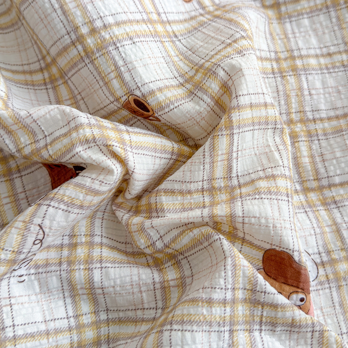 91家纺网 家纺一手货源 找家纺 桔禾家纺 2026新款A类泡芙棉泡泡纱夏被双层纱小清新夏凉被空调被 格纹狗