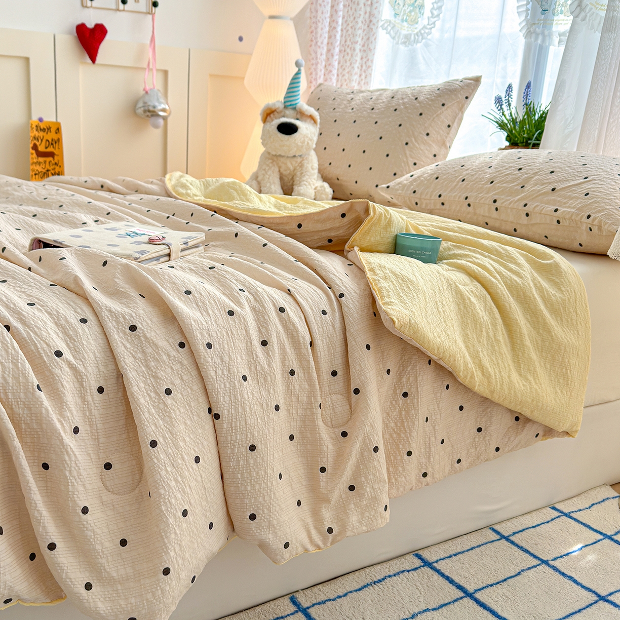 91家纺网 家纺一手货源 找家纺 桔禾家纺 2026新款A类泡芙棉泡泡纱夏被双层纱小清新夏凉被空调被 珍珠奶茶