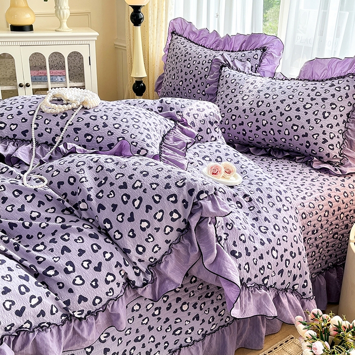 91家纺网 家纺一手货源 找家纺 妮恒美 2026新款法式床盖款四件套 紫色豹纹