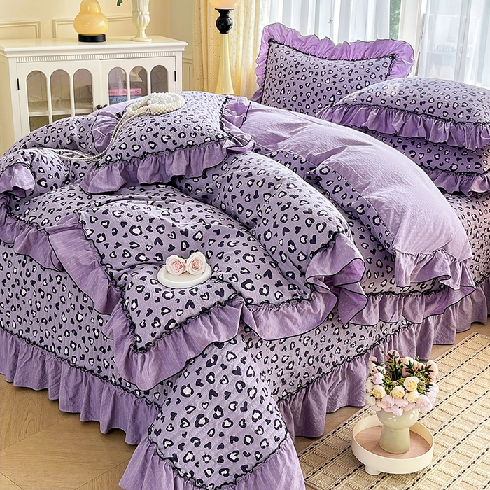 91家纺网 家纺一手货源 找家纺 妮恒美 2026新款法式床盖款四件套 紫色豹纹