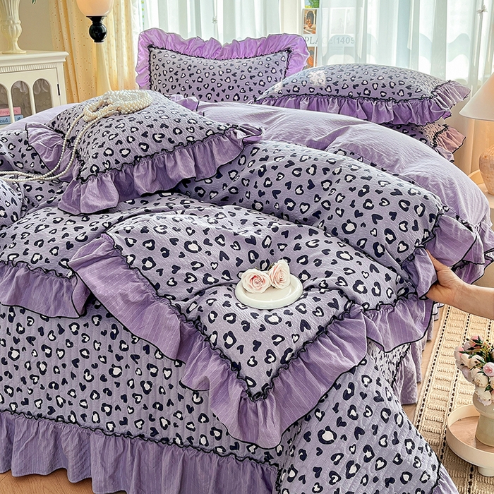 91家纺网 家纺一手货源 找家纺 妮恒美 2026新款法式床盖款四件套 紫色豹纹