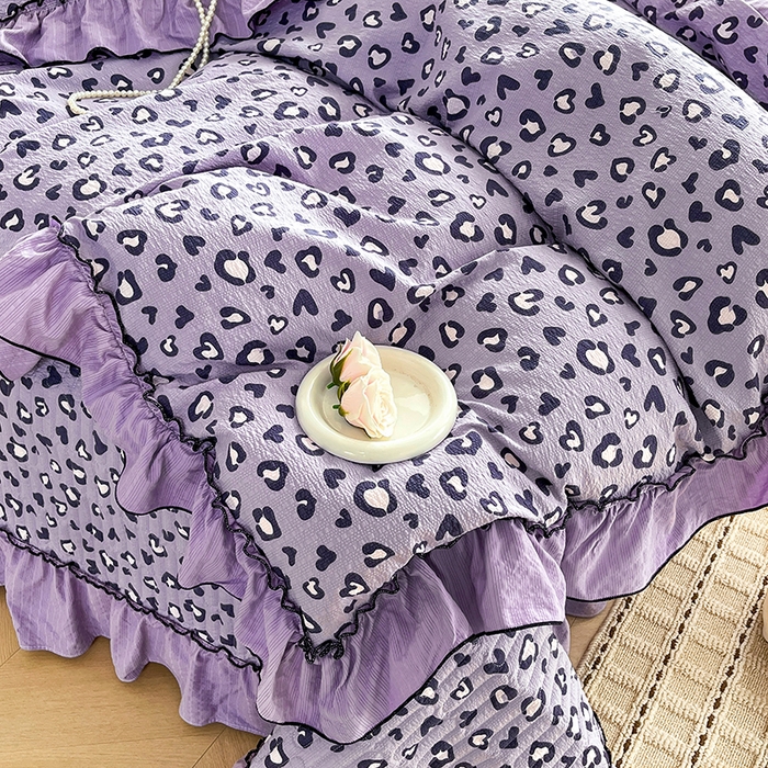 91家纺网 家纺一手货源 找家纺 妮恒美 2026新款法式床盖款四件套 紫色豹纹