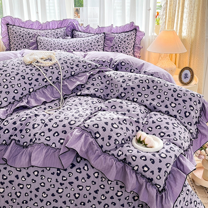 91家纺网 家纺一手货源 找家纺 妮恒美 2026新款法式床盖款四件套 紫色豹纹