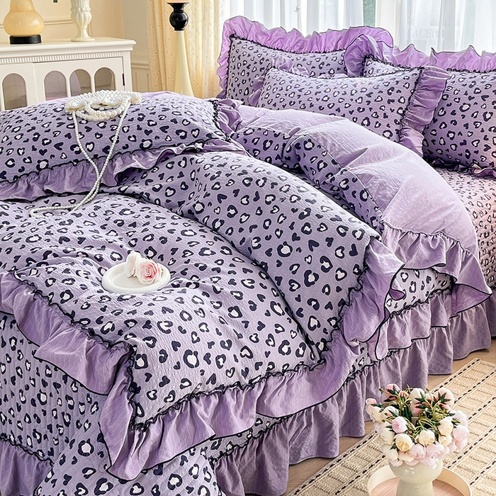 91家纺网 家纺一手货源 找家纺 妮恒美 2026新款法式床盖款四件套 紫色豹纹