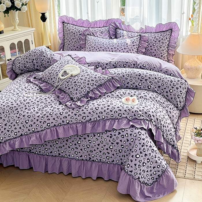 91家纺网 家纺一手货源 找家纺 妮恒美 2026新款法式床盖款四件套 紫色豹纹