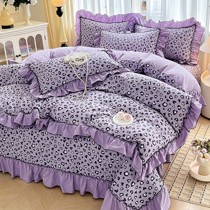 91家纺网 家纺一手货源 找家纺 妮恒美 2026新款法式床盖款四件套 紫色豹纹
