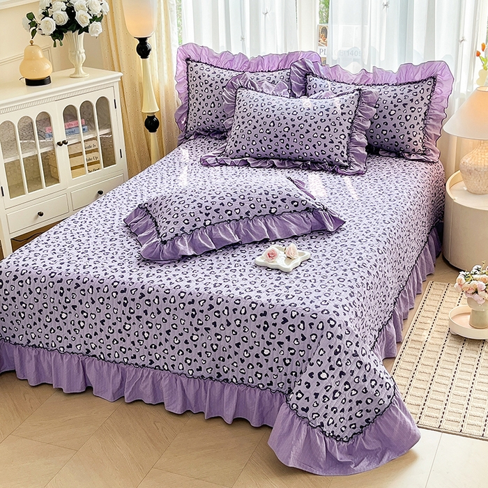 91家纺网 家纺一手货源 找家纺 妮恒美 2026新款法式床盖款四件套 紫色豹纹
