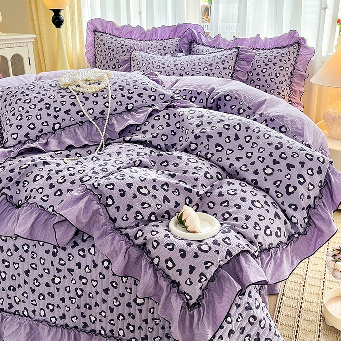 91家纺网 家纺一手货源 找家纺 妮恒美 2026新款法式床盖款四件套 紫色豹纹
