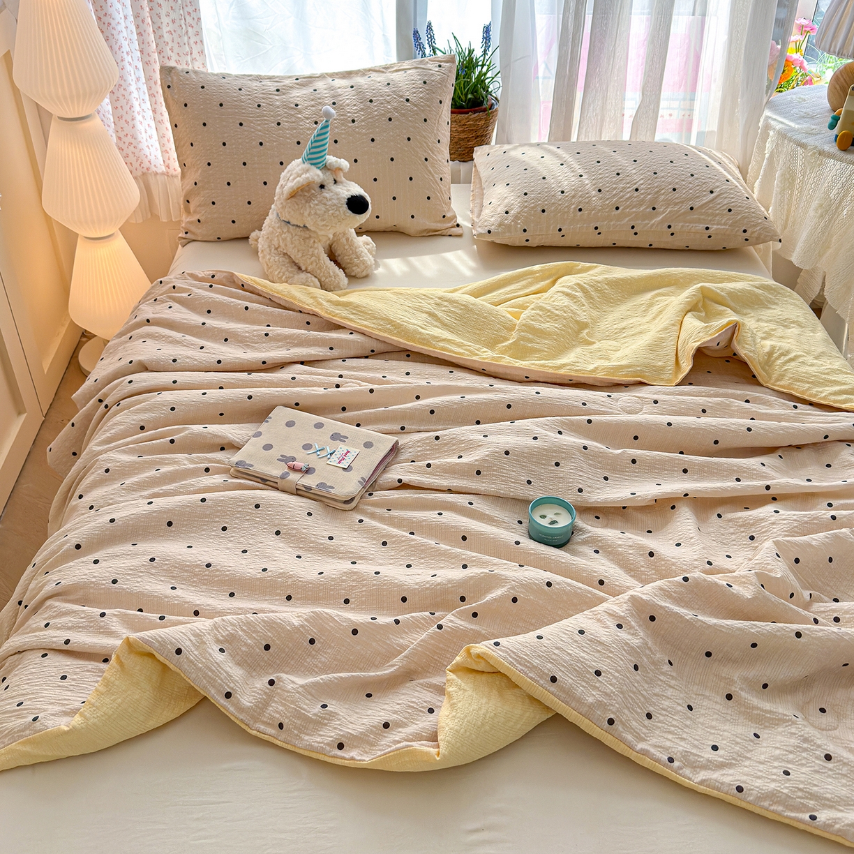 91家纺网 家纺一手货源 找家纺 桔禾家纺 2026新款A类泡芙棉泡泡纱夏被双层纱小清新夏凉被空调被 珍珠奶茶