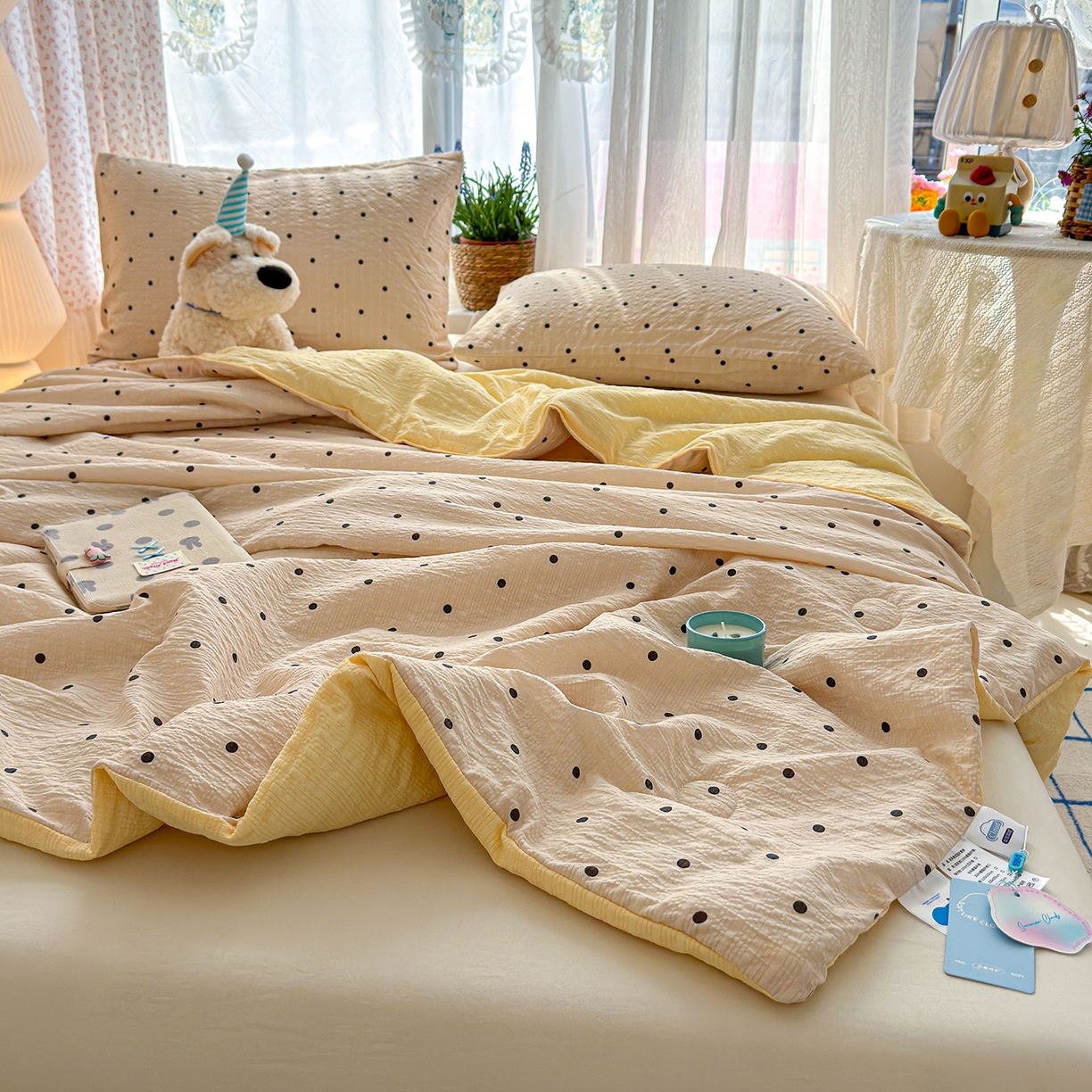 91家纺网 家纺一手货源 找家纺 桔禾家纺 2026新款A类泡芙棉泡泡纱夏被双层纱小清新夏凉被空调被 珍珠奶茶