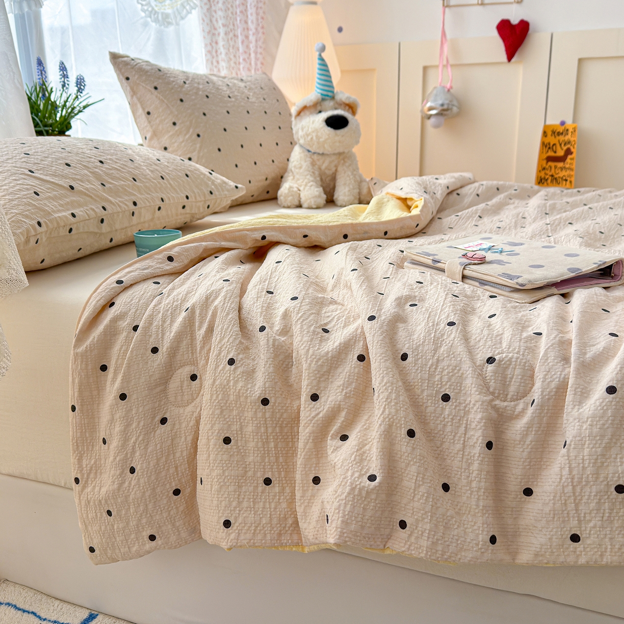 91家纺网 家纺一手货源 找家纺 桔禾家纺 2026新款A类泡芙棉泡泡纱夏被双层纱小清新夏凉被空调被 珍珠奶茶