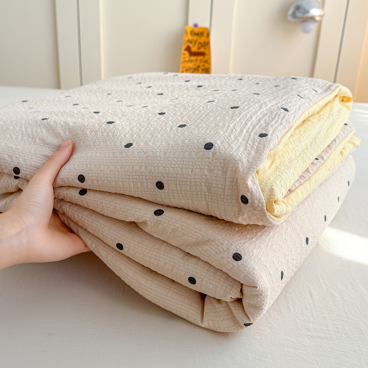 91家纺网 家纺一手货源 找家纺 桔禾家纺 2026新款A类泡芙棉泡泡纱夏被双层纱小清新夏凉被空调被 珍珠奶茶