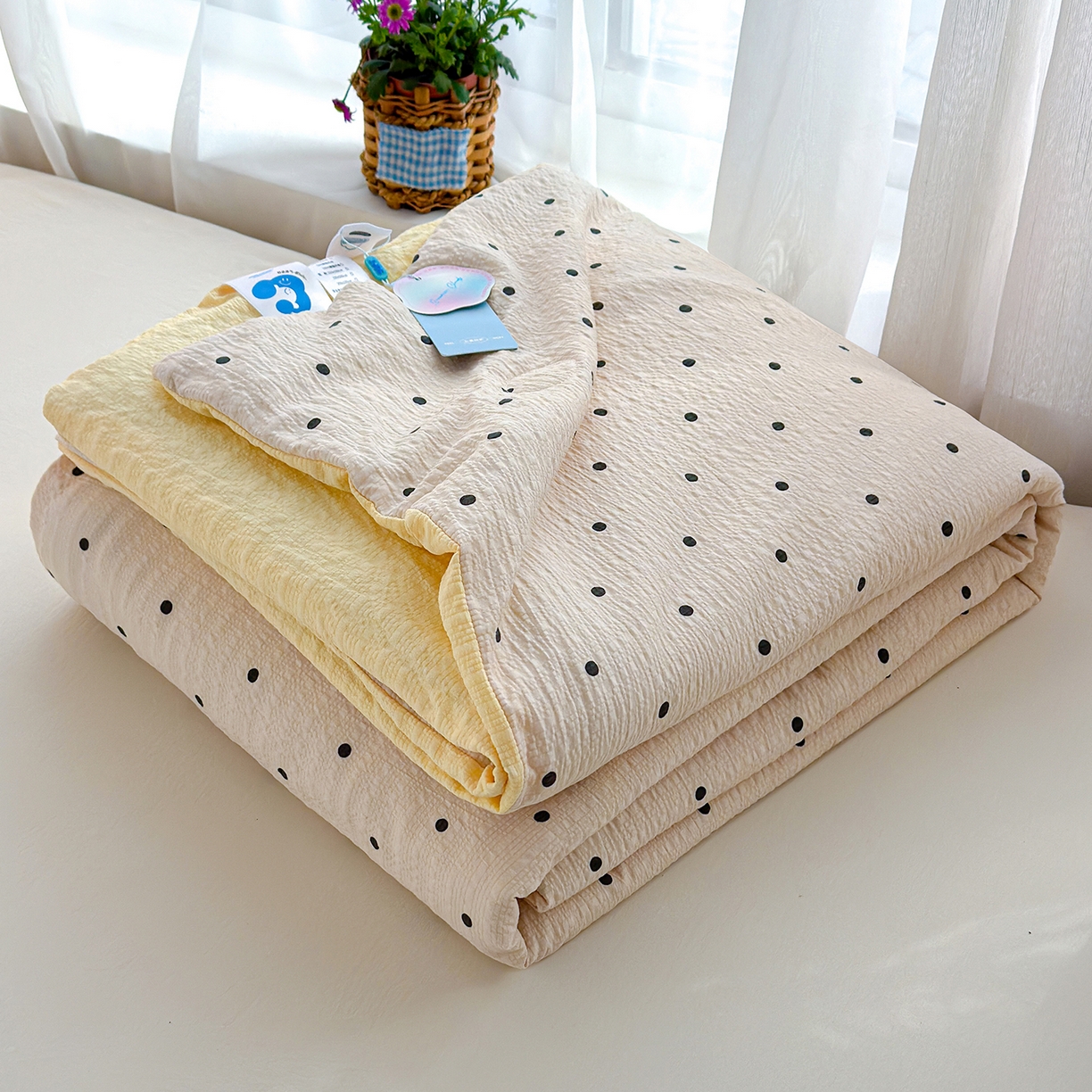 91家纺网 家纺一手货源 找家纺 桔禾家纺 2026新款A类泡芙棉泡泡纱夏被双层纱小清新夏凉被空调被 珍珠奶茶