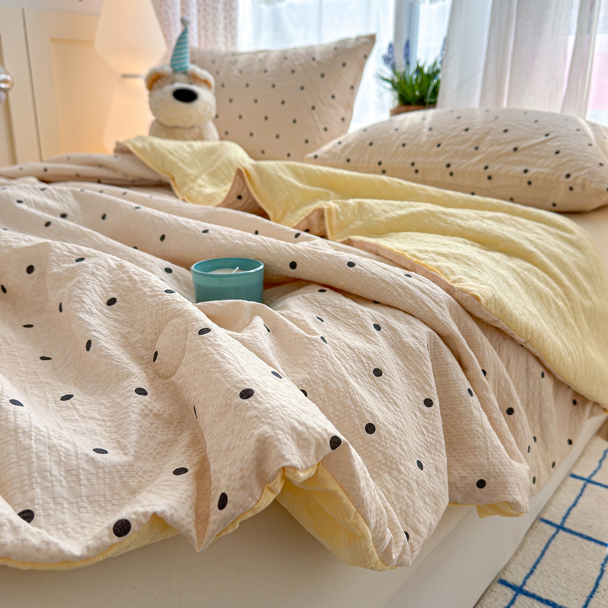 91家纺网 家纺一手货源 找家纺 桔禾家纺 2026新款A类泡芙棉泡泡纱夏被双层纱小清新夏凉被空调被 珍珠奶茶