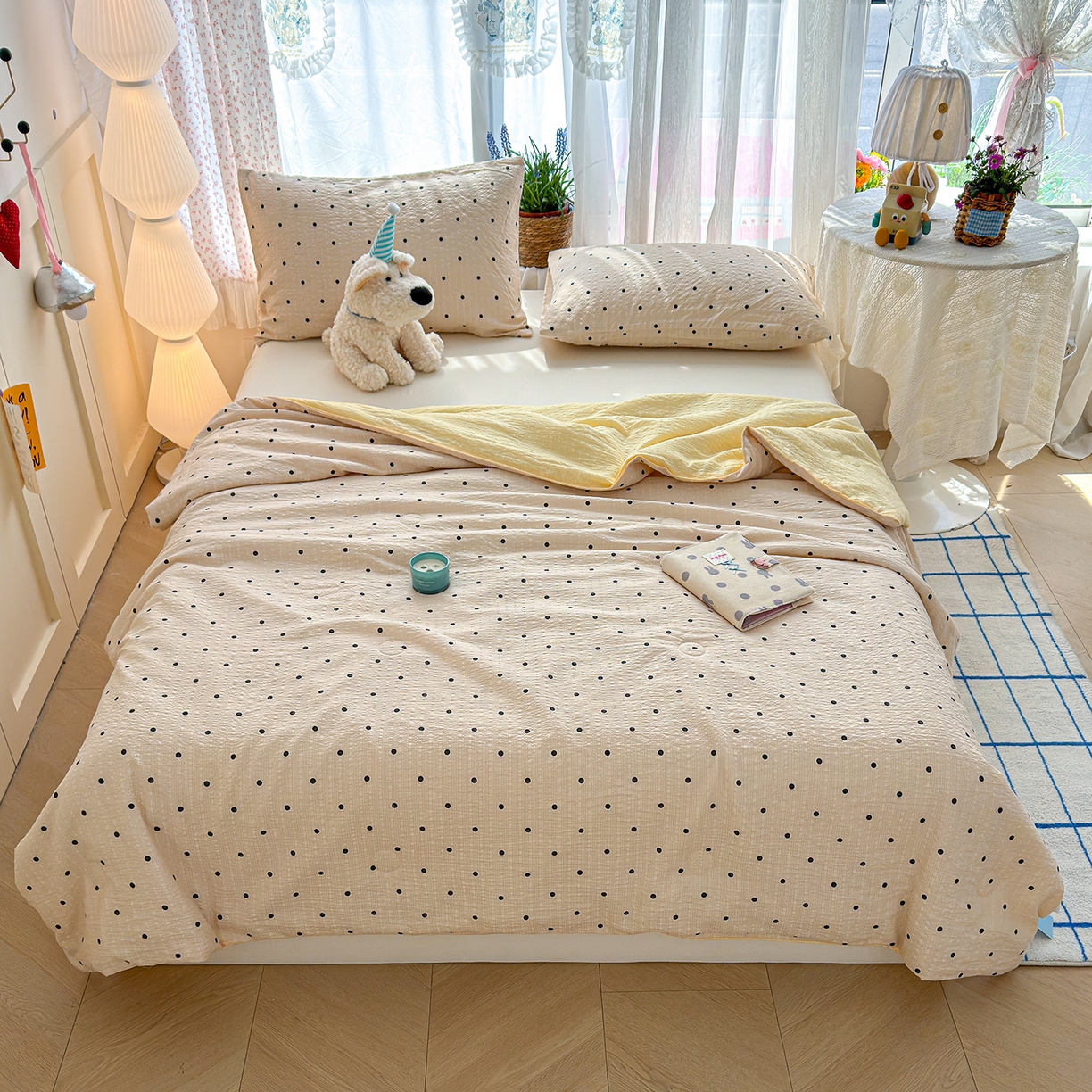 91家纺网 家纺一手货源 找家纺 桔禾家纺 2026新款A类泡芙棉泡泡纱夏被双层纱小清新夏凉被空调被 珍珠奶茶