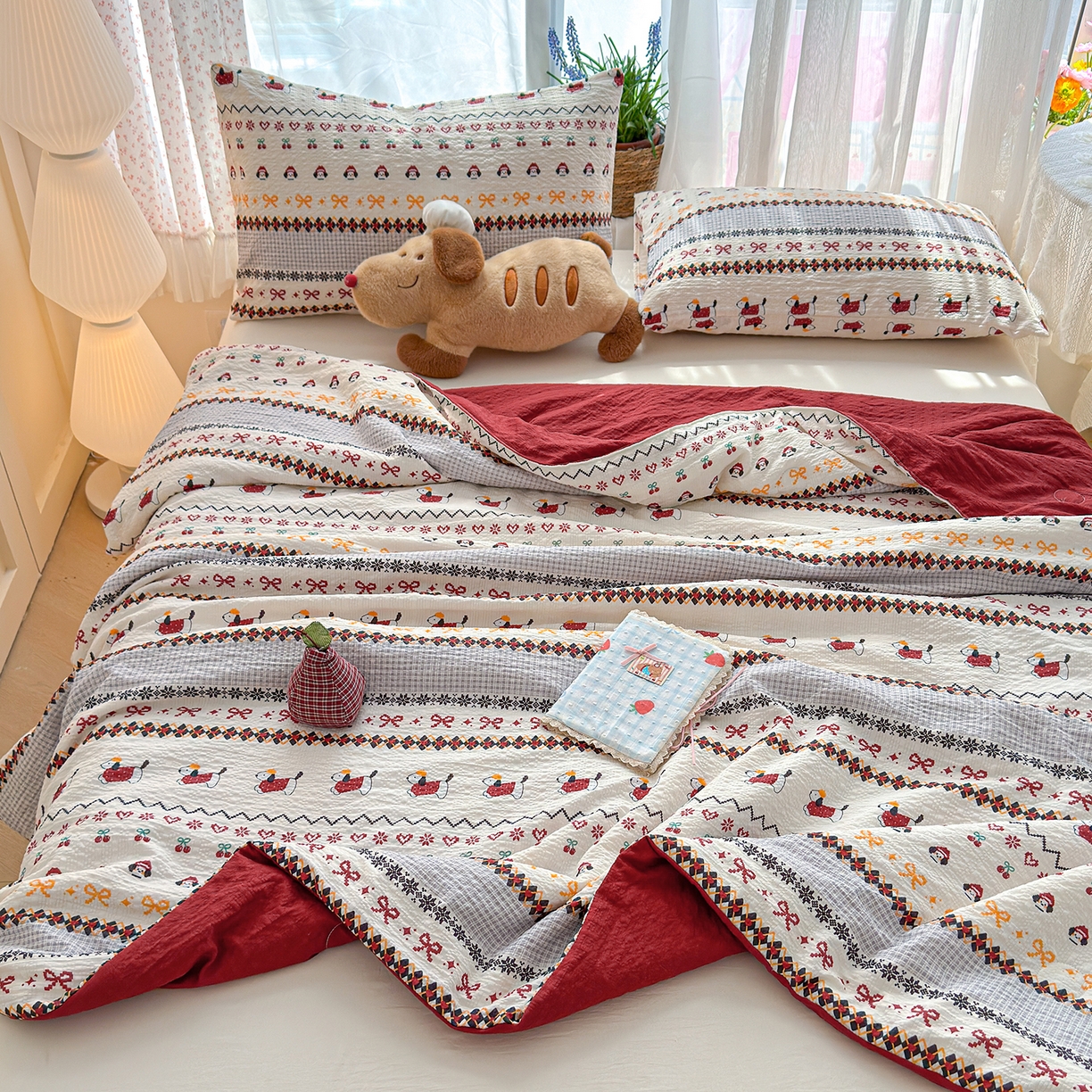 91家纺网 家纺一手货源 找家纺 桔禾家纺 2026新款A类泡芙棉泡泡纱夏被双层纱小清新夏凉被空调被 费尔岛小狗