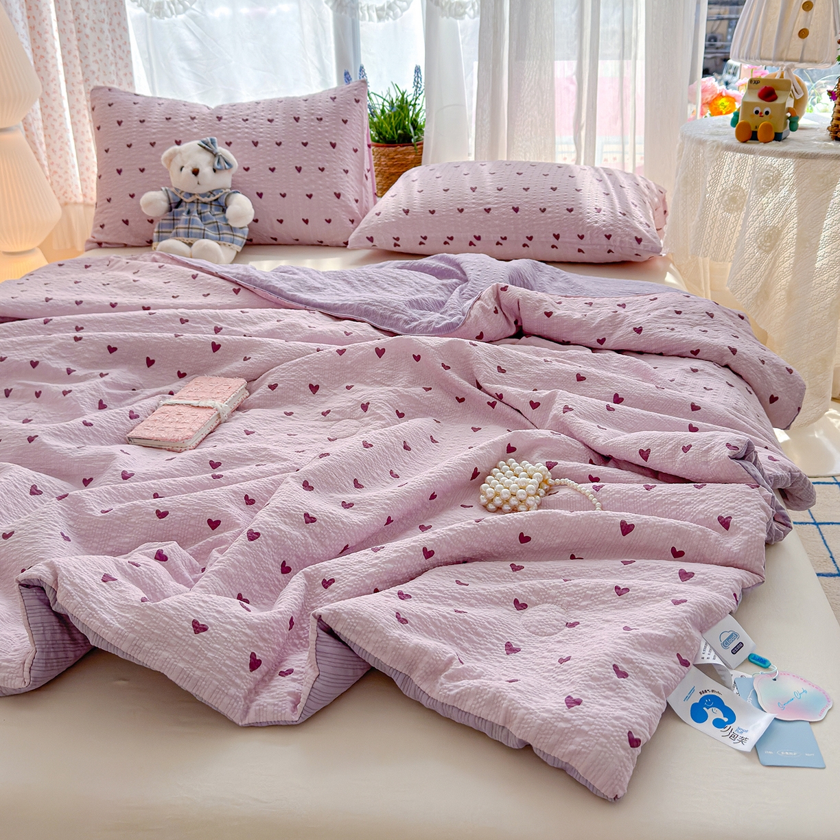 91家纺网 家纺一手货源 找家纺 桔禾家纺 2026新款A类泡芙棉泡泡纱夏被双层纱小清新夏凉被空调被 芋泥波波