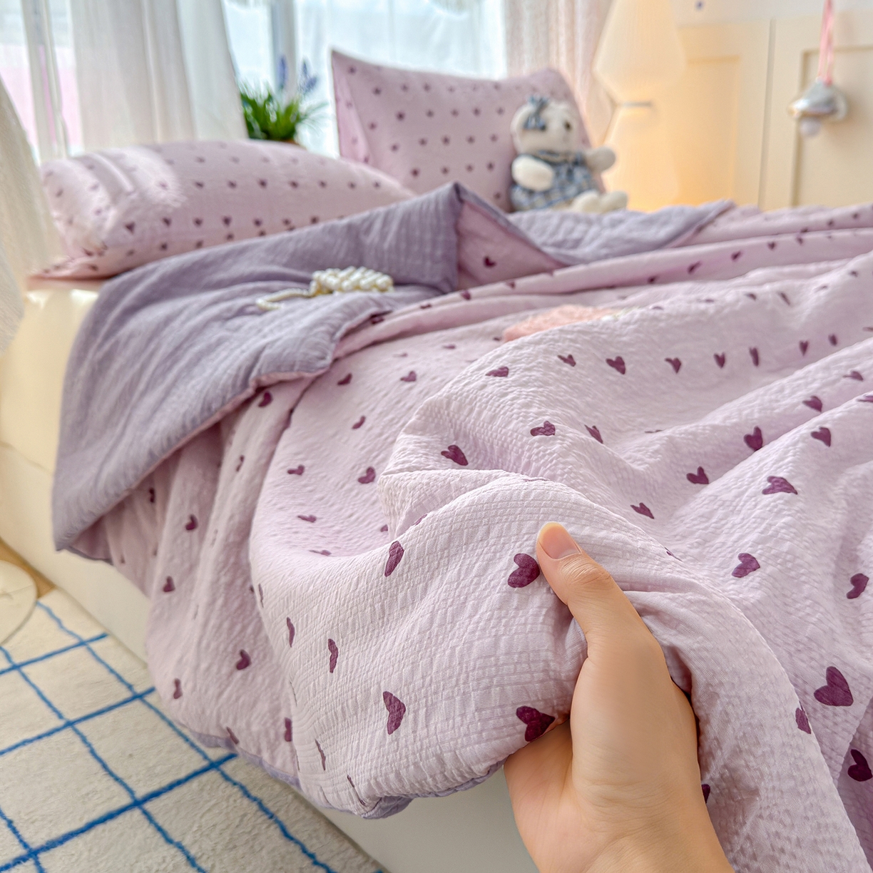 91家纺网 家纺一手货源 找家纺 桔禾家纺 2026新款A类泡芙棉泡泡纱夏被双层纱小清新夏凉被空调被 芋泥波波