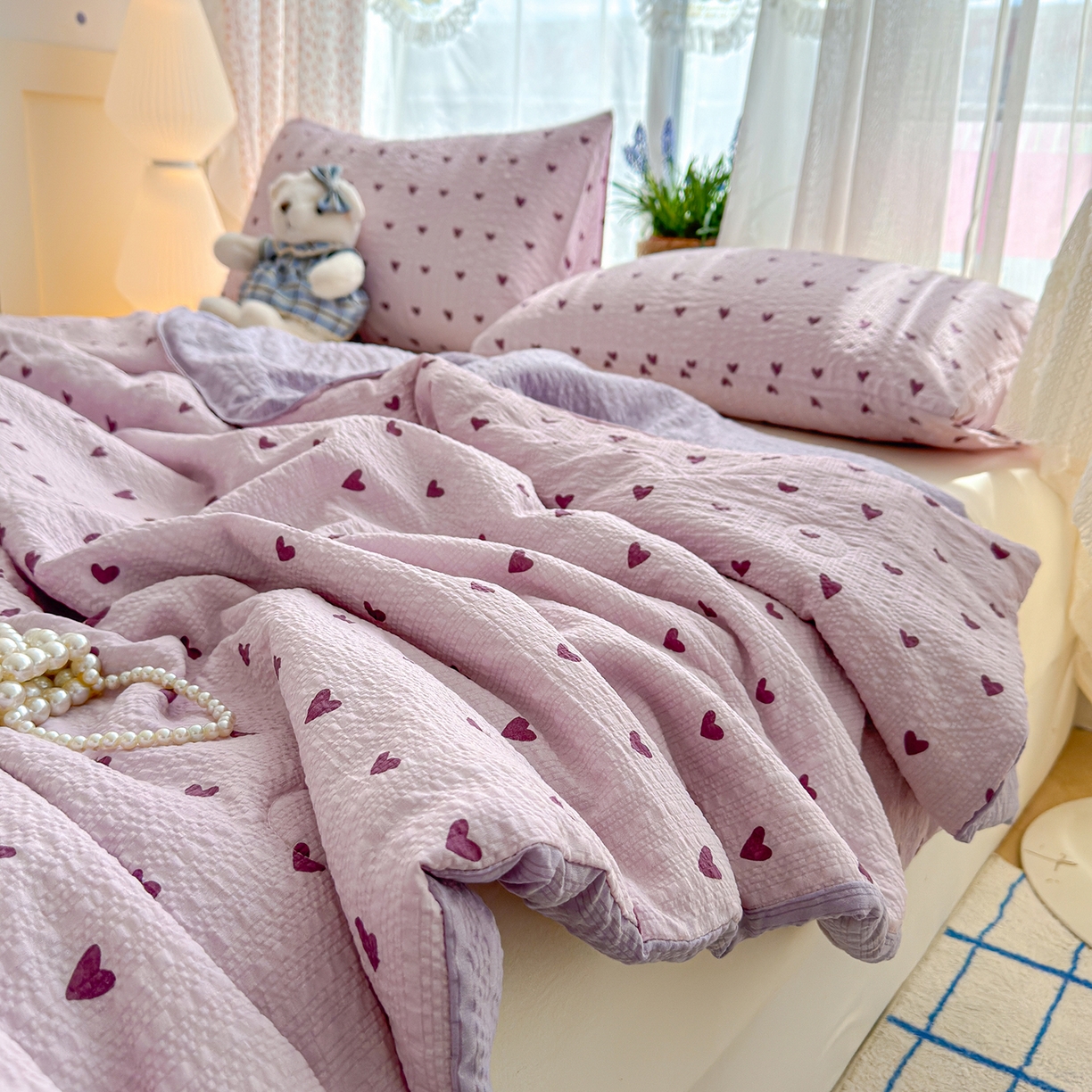 91家纺网 家纺一手货源 找家纺 桔禾家纺 2026新款A类泡芙棉泡泡纱夏被双层纱小清新夏凉被空调被 芋泥波波