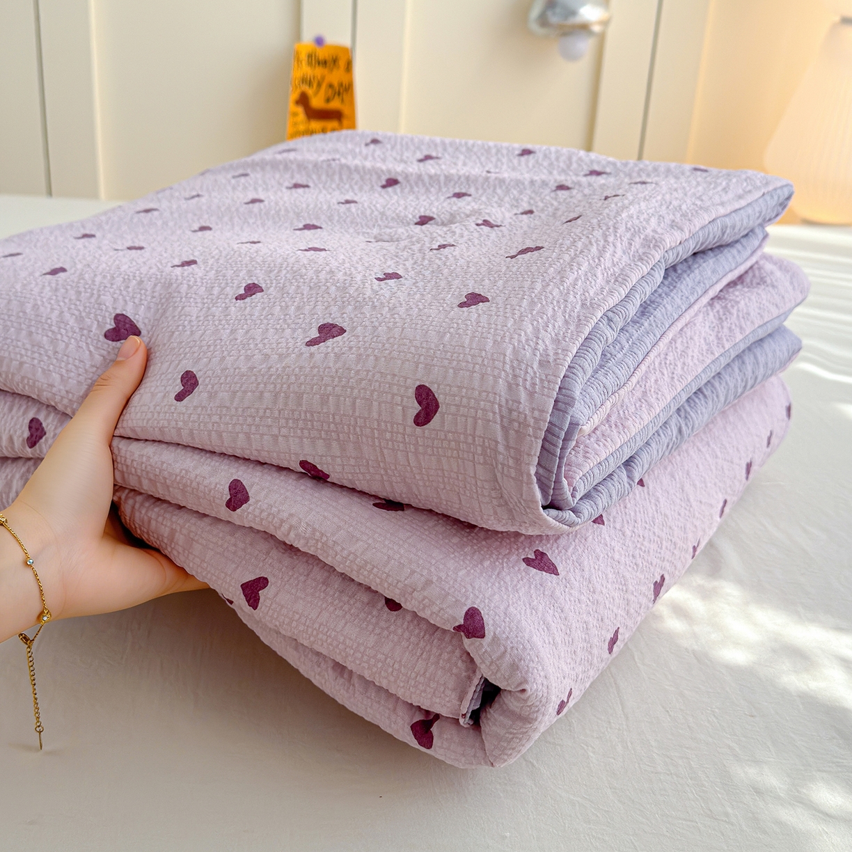 91家纺网 家纺一手货源 找家纺 桔禾家纺 2026新款A类泡芙棉泡泡纱夏被双层纱小清新夏凉被空调被 芋泥波波