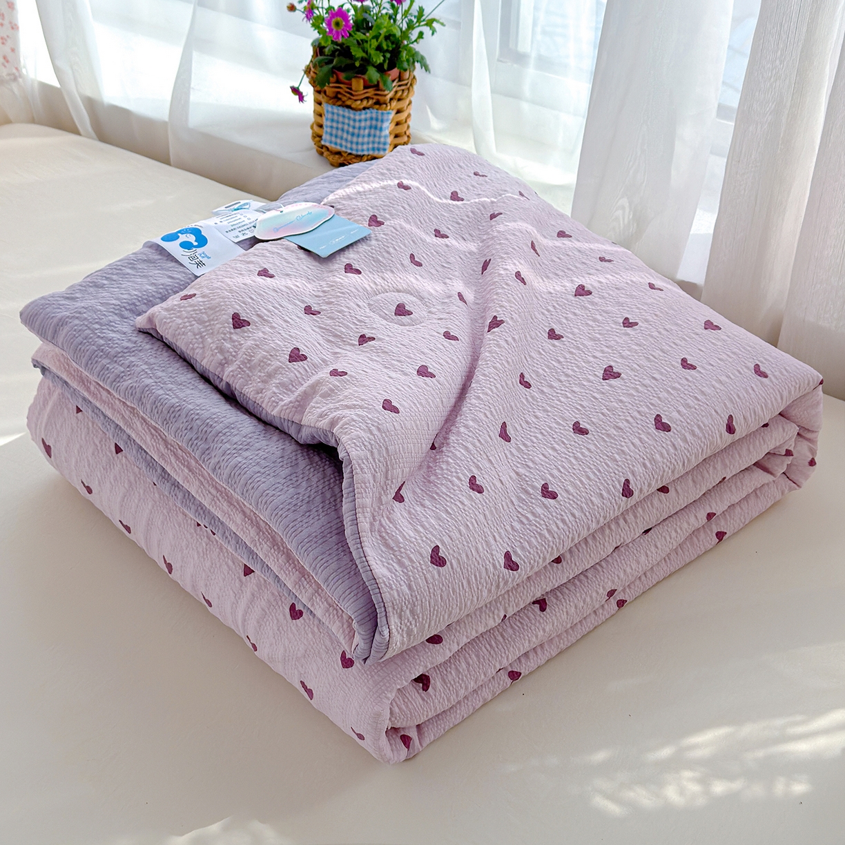 91家纺网 家纺一手货源 找家纺 桔禾家纺 2026新款A类泡芙棉泡泡纱夏被双层纱小清新夏凉被空调被 芋泥波波