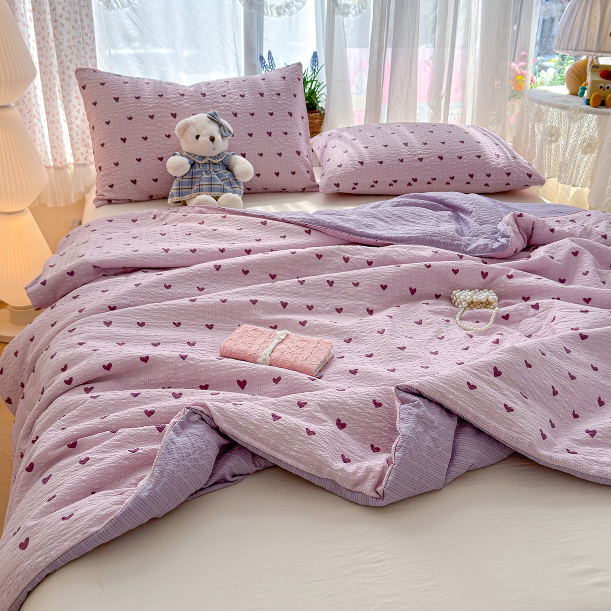 91家纺网 家纺一手货源 找家纺 桔禾家纺 2026新款A类泡芙棉泡泡纱夏被双层纱小清新夏凉被空调被 芋泥波波