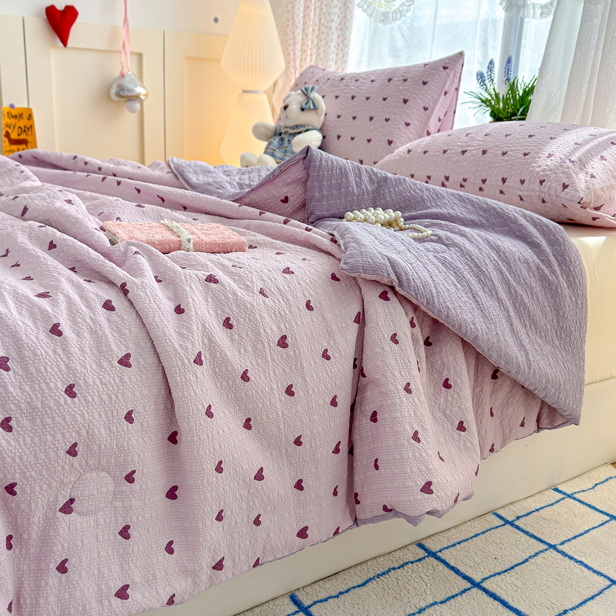 91家纺网 家纺一手货源 找家纺 桔禾家纺 2026新款A类泡芙棉泡泡纱夏被双层纱小清新夏凉被空调被 芋泥波波