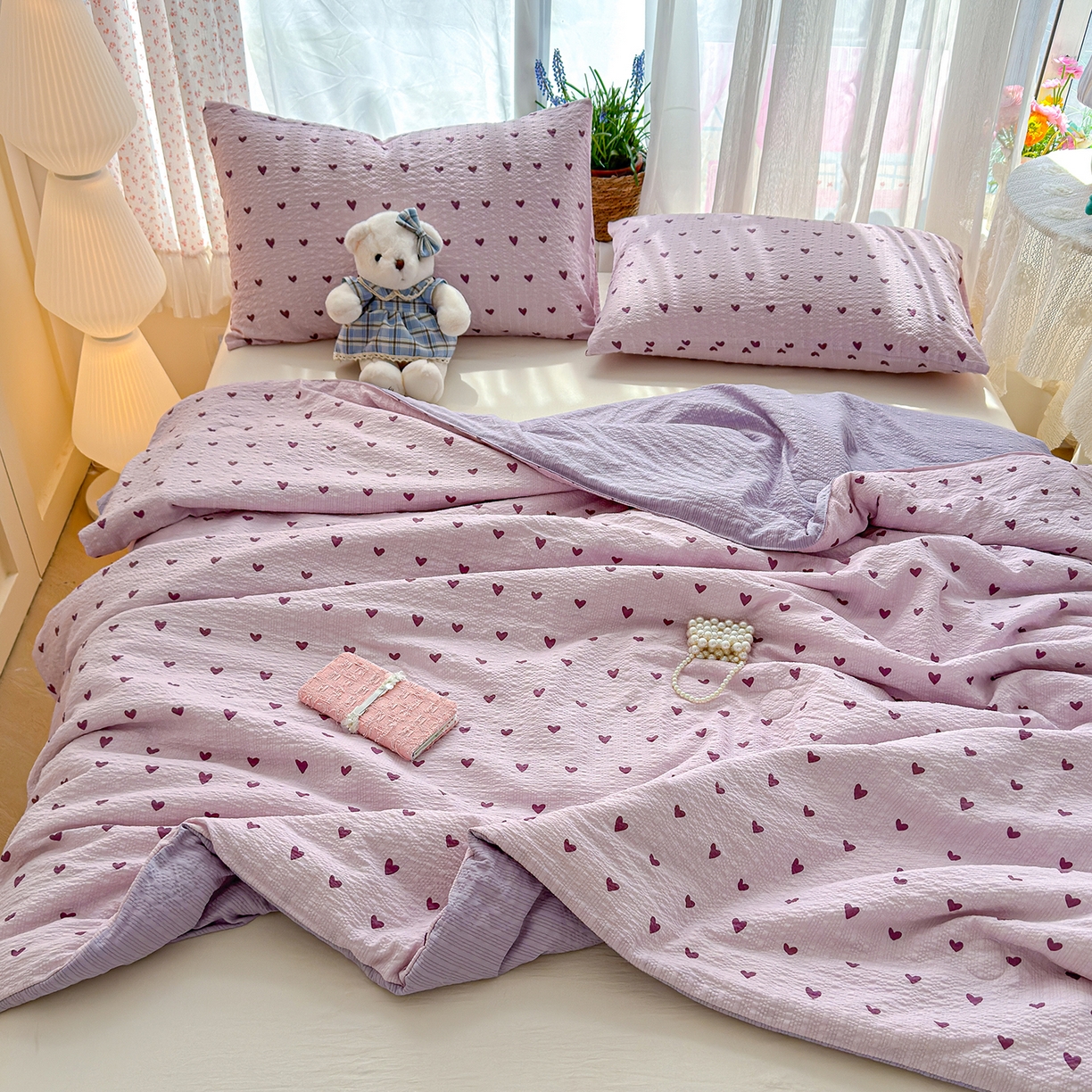 91家纺网 家纺一手货源 找家纺 桔禾家纺 2026新款A类泡芙棉泡泡纱夏被双层纱小清新夏凉被空调被 芋泥波波