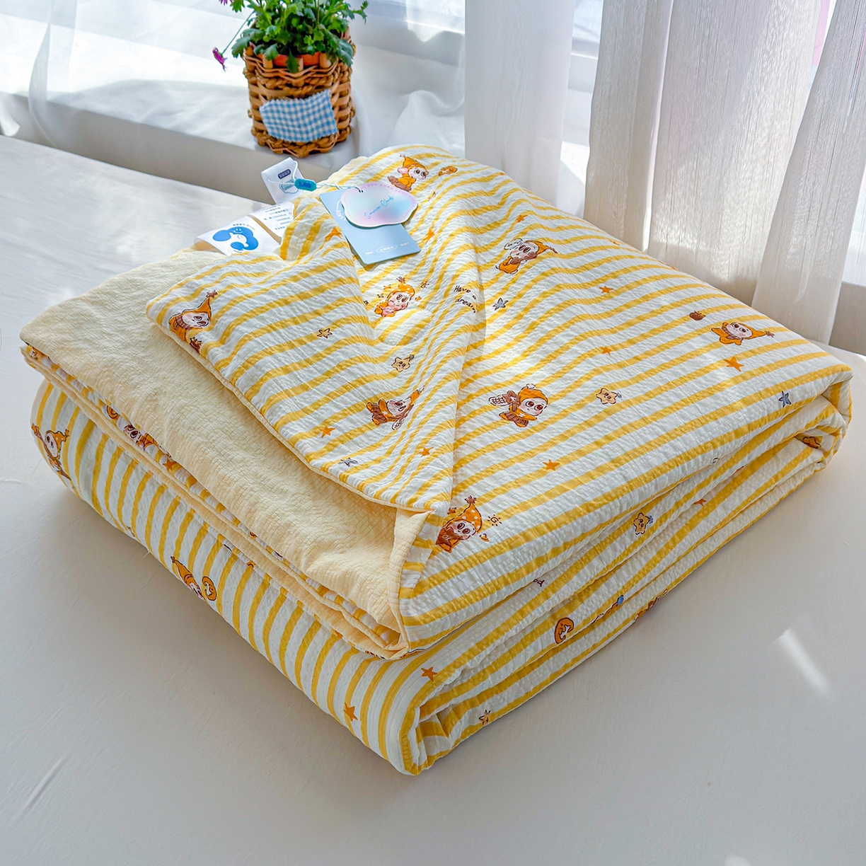 91家纺网 家纺一手货源 找家纺 桔禾家纺 2026新款A类泡芙棉泡泡纱夏被双层纱小清新夏凉被空调被 星宝贝