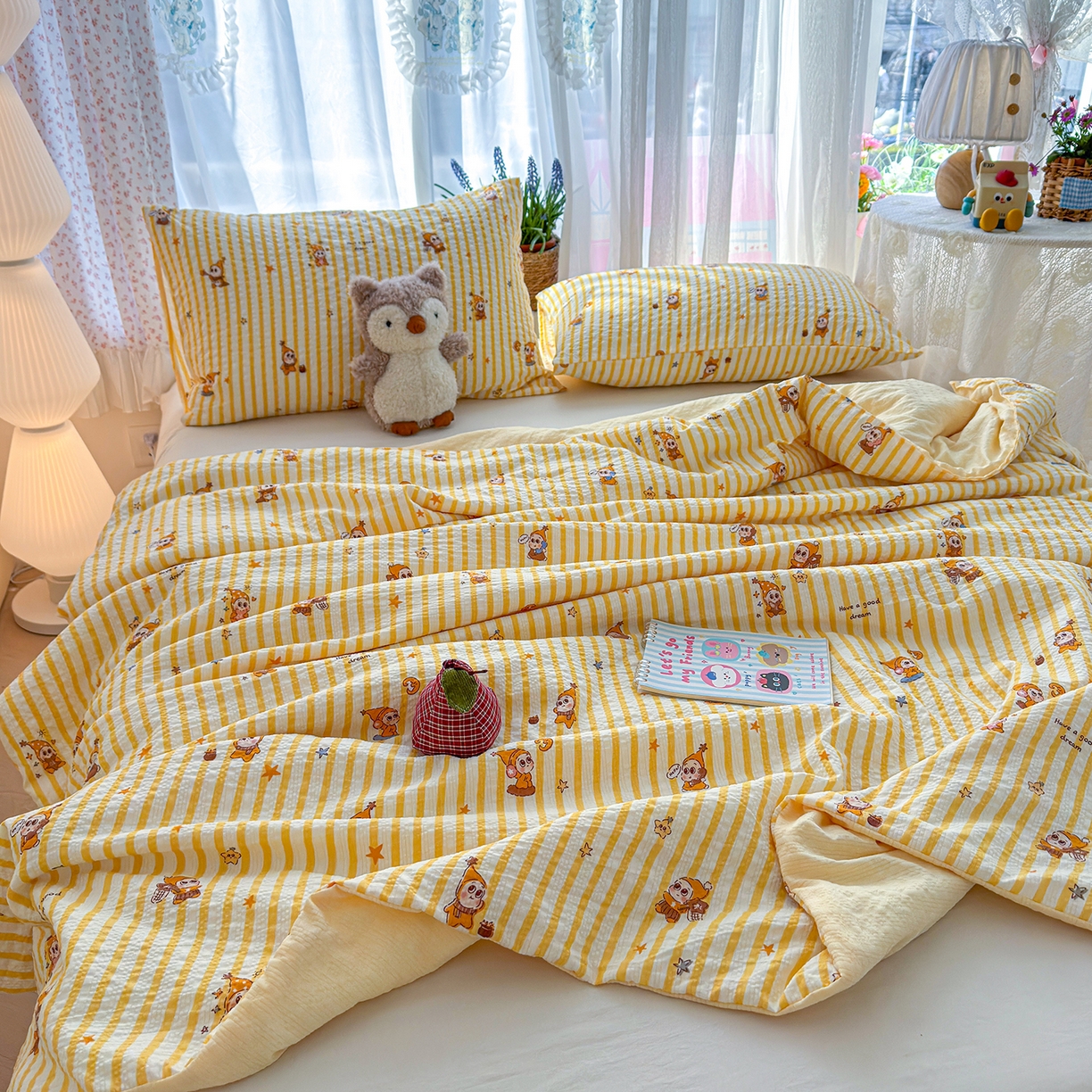 91家纺网 家纺一手货源 找家纺 桔禾家纺 2026新款A类泡芙棉泡泡纱夏被双层纱小清新夏凉被空调被 星宝贝