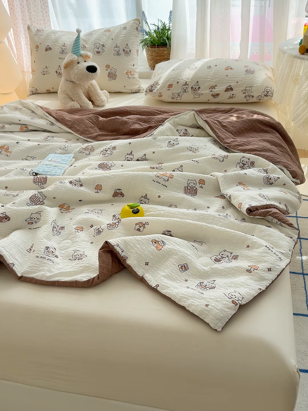 91家纺网 家纺一手货源 找家纺 桔禾家纺 2026新款A类泡芙棉泡泡纱夏被双层纱小清新夏凉被空调被 喵星人