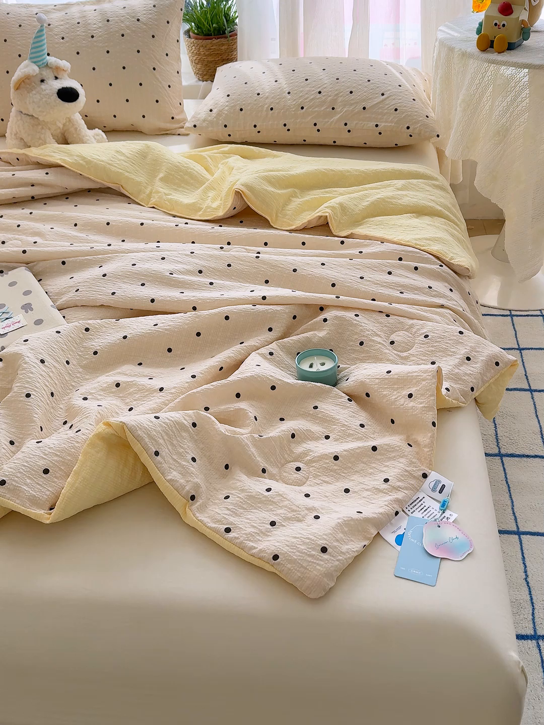 91家纺网 家纺一手货源 找家纺 桔禾家纺 2026新款A类泡芙棉泡泡纱夏被双层纱小清新夏凉被空调被 珍珠奶茶