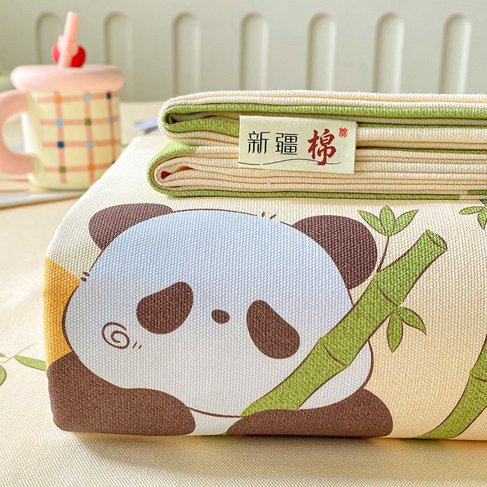 91家纺网 家纺一手货源 找家纺 首爱家纺 2026春夏新款100%全棉纯棉老粗布床单凉席席子 竹子熊猫