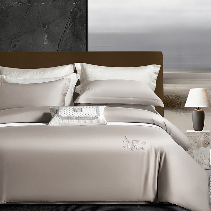 91家纺网 家纺一手货源 找家纺 淼铭家纺 2026新款正宗100S长绒棉纯棉刺绣工艺四件套-福禄 香槟金