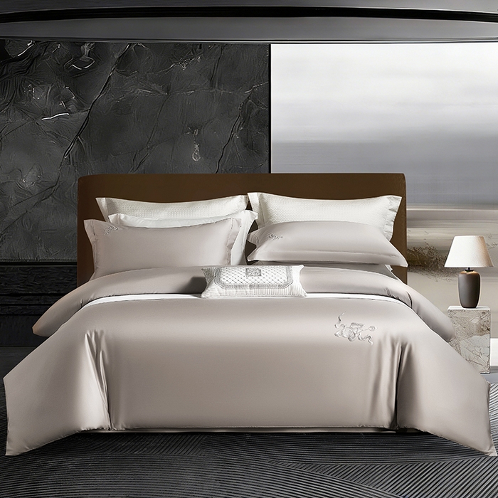 91家纺网 家纺一手货源 找家纺 淼铭家纺 2026新款正宗100S长绒棉纯棉刺绣工艺四件套-福禄 香槟金