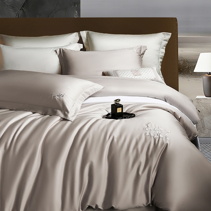 淼铭家纺 2026新款正宗100S长绒棉纯棉刺绣工艺四件套-福禄 香槟金