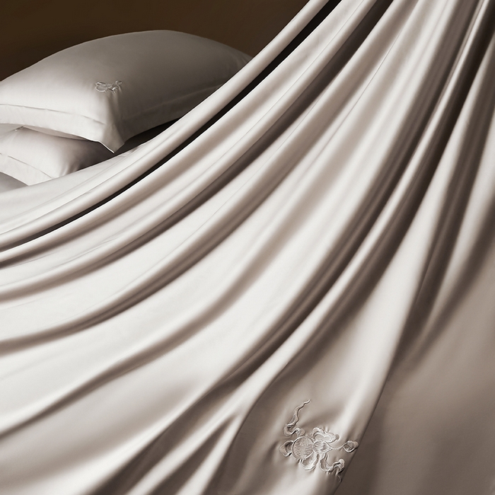 91家纺网 家纺一手货源 找家纺 淼铭家纺 2026新款正宗100S长绒棉纯棉刺绣工艺四件套-福禄 香槟金