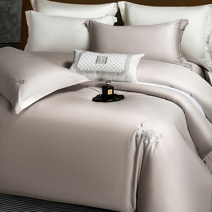 91家纺网 家纺一手货源 找家纺 淼铭家纺 2026新款正宗100S长绒棉纯棉刺绣工艺四件套-福禄 香槟金