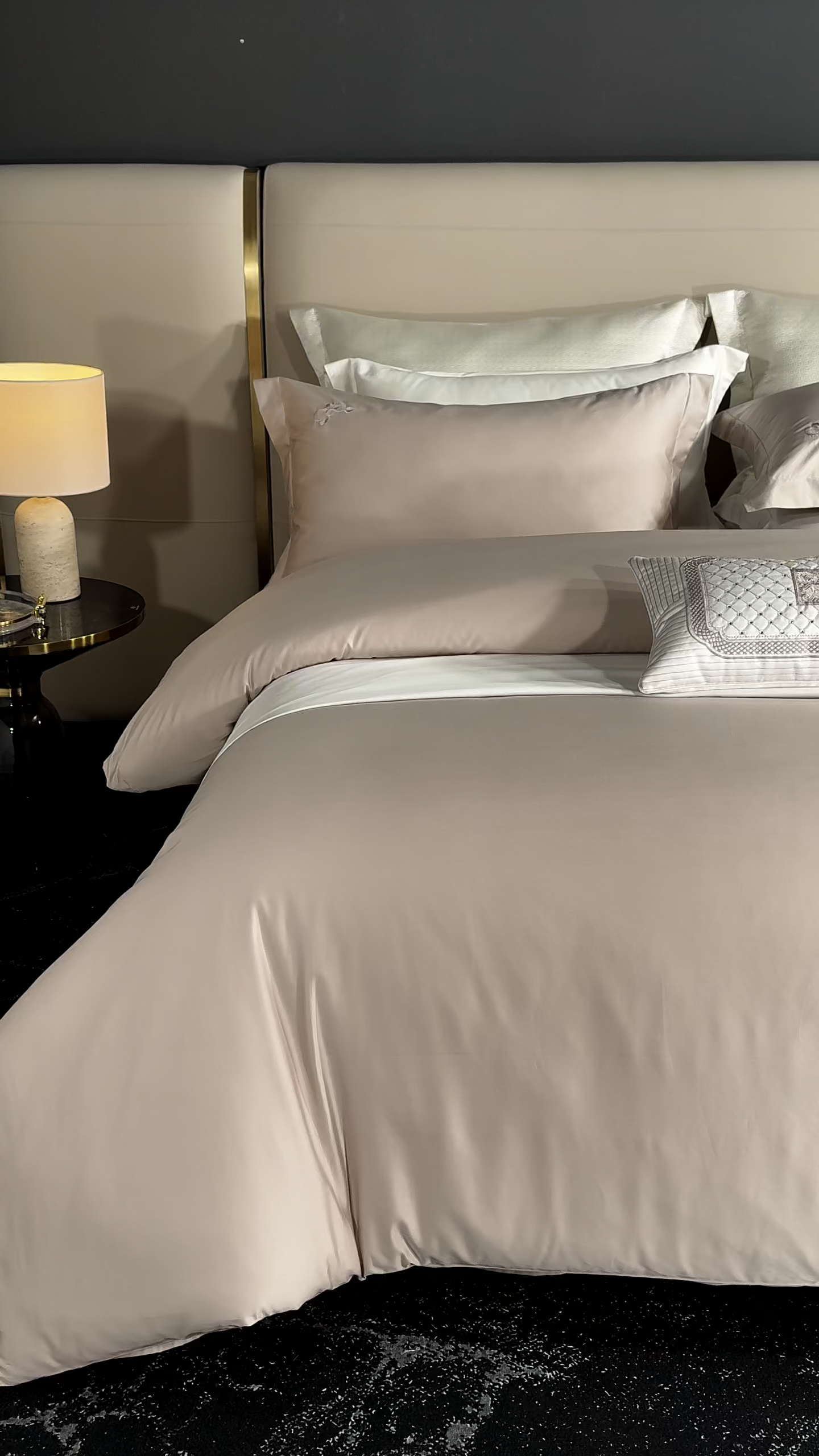 91家纺网 家纺一手货源 找家纺 淼铭家纺 2026新款正宗100S长绒棉纯棉刺绣工艺四件套-福禄 香槟金