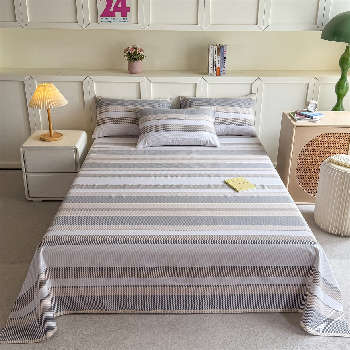 91家纺网 家纺一手货源 找家纺 （总）晨晨家纺 2026新款原棉老粗布床单席子凉席三件套