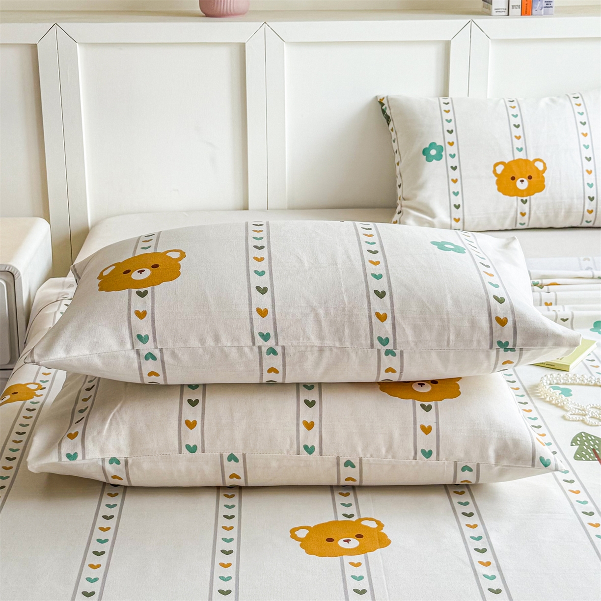 91家纺网 家纺一手货源 找家纺 晨晨家纺 2026新款原棉老粗布床单席子凉席三件套 萌宠森林