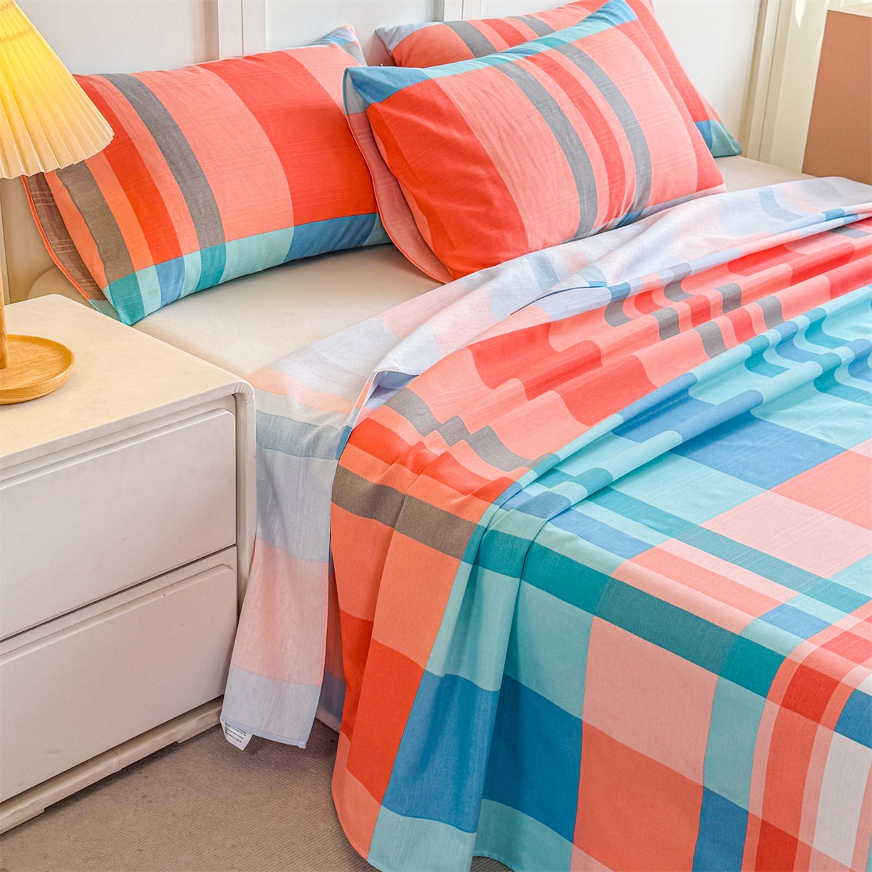 91家纺网 家纺一手货源 找家纺 晨晨家纺 2026新款原棉老粗布床单席子凉席三件套 格调