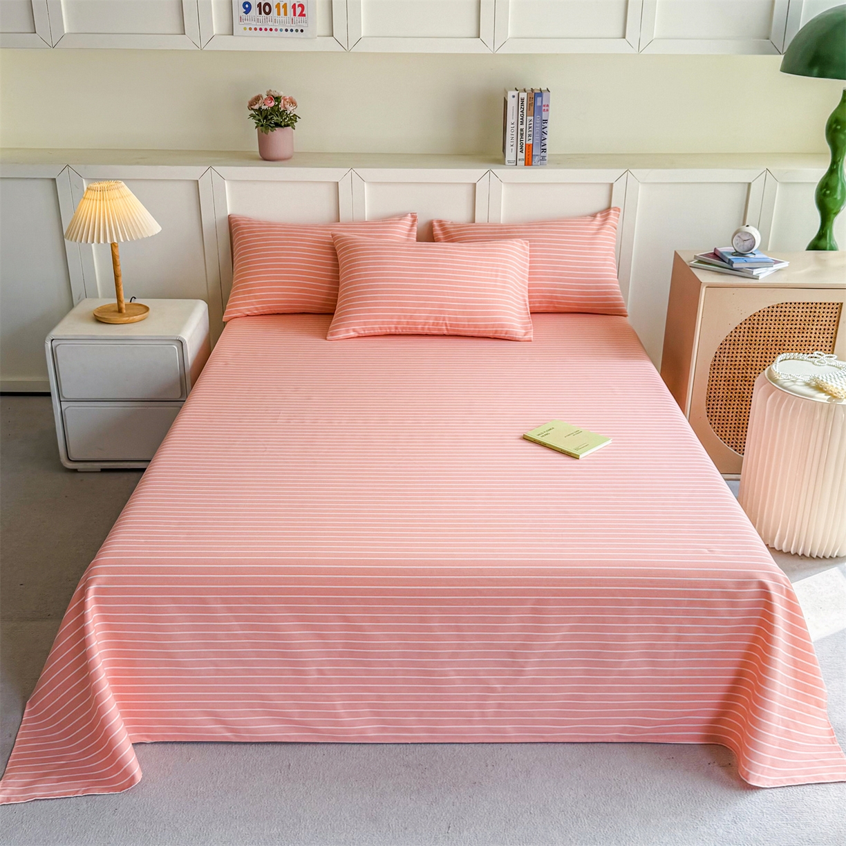 晨晨家纺 2026新款原棉老粗布床单席子凉席三件套 淡雅粉